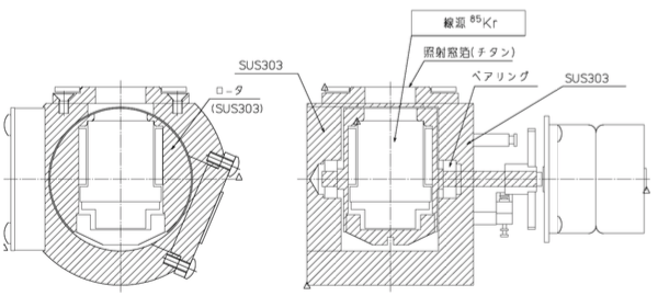 厚さ計用線源容器の構造図